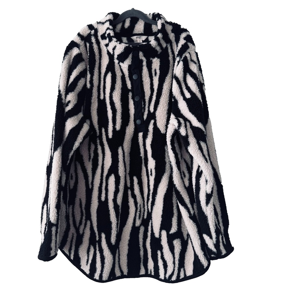 Terra & Sky Sz 0X 14W Zebra Sherpa Pullover Black White Cozy Fleece Oversized